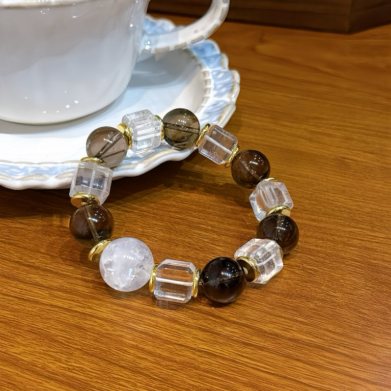 White Quartz&Smoky Quartz Bracelet – Protection&Purification(15mm) - MOONQUIET