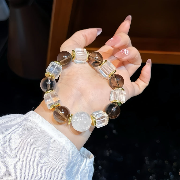 White Quartz&Smoky Quartz Bracelet – Protection&Purification(15mm) - MOONQUIET