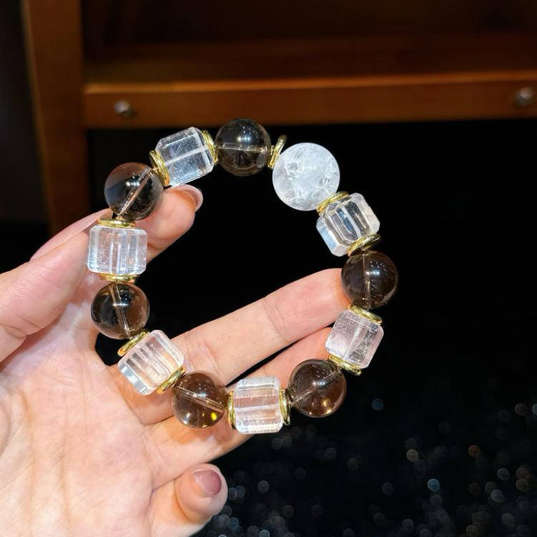 White Quartz&Smoky Quartz Bracelet – Protection&Purification(15mm) - MOONQUIET