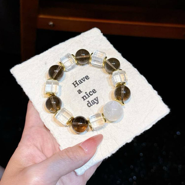 White Quartz&Smoky Quartz Bracelet – Protection&Purification(15mm) - MOONQUIET