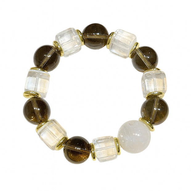 White Quartz&Smoky Quartz Bracelet – Protection&Purification(15mm) - MOONQUIET