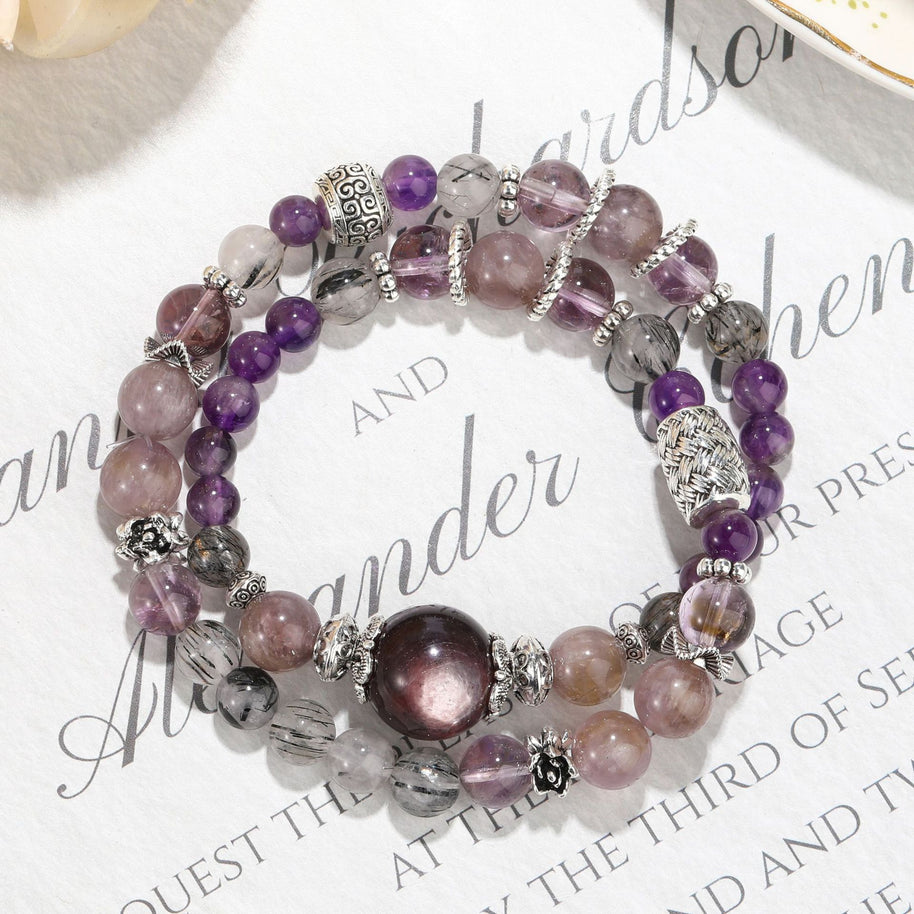Double Layer Super Amethyst Bracelet – Protection & Spiritual Growth(7mm) - MOONQUIET