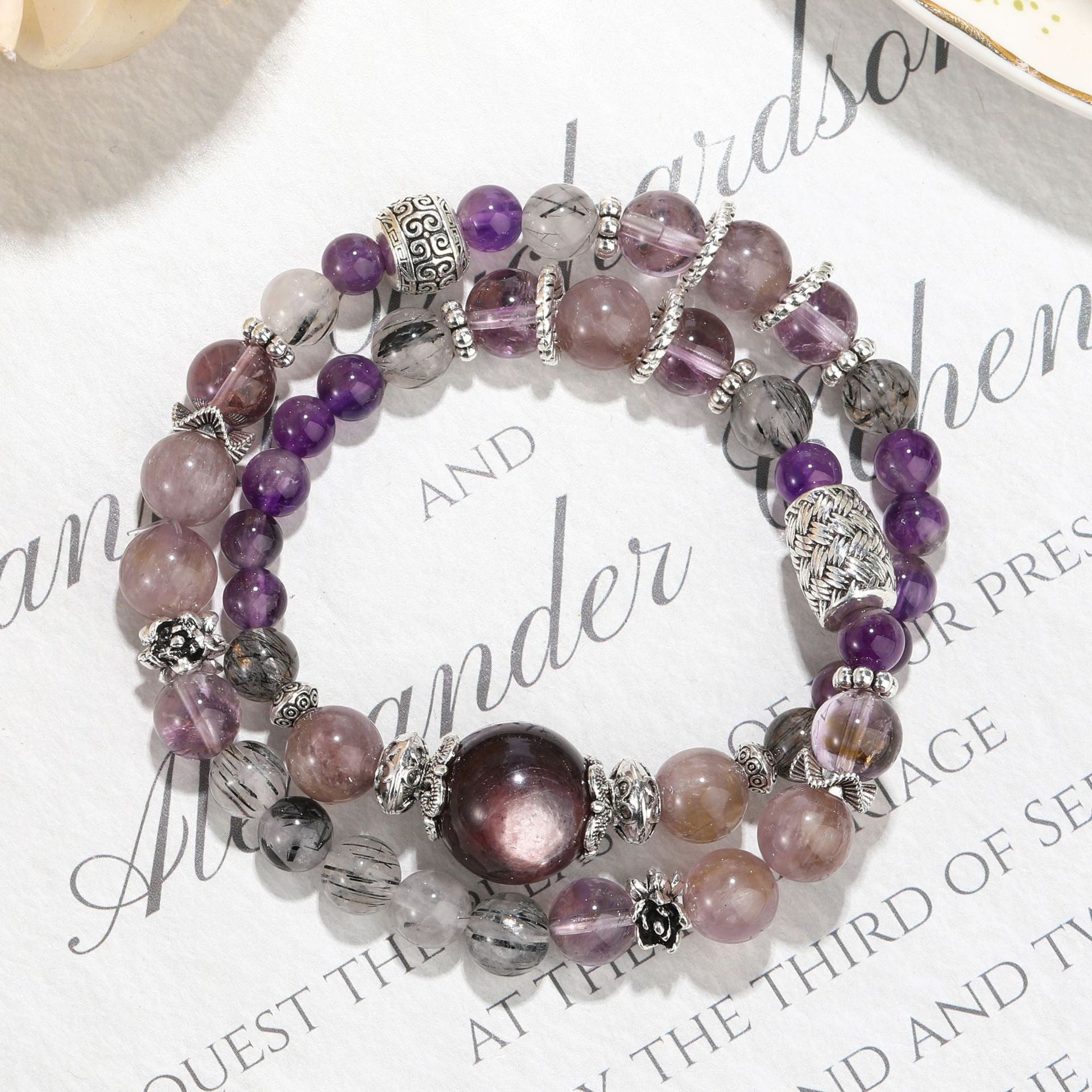 Double Layer Super Amethyst Bracelet – Protection & Spiritual Growth(7mm) - MOONQUIET