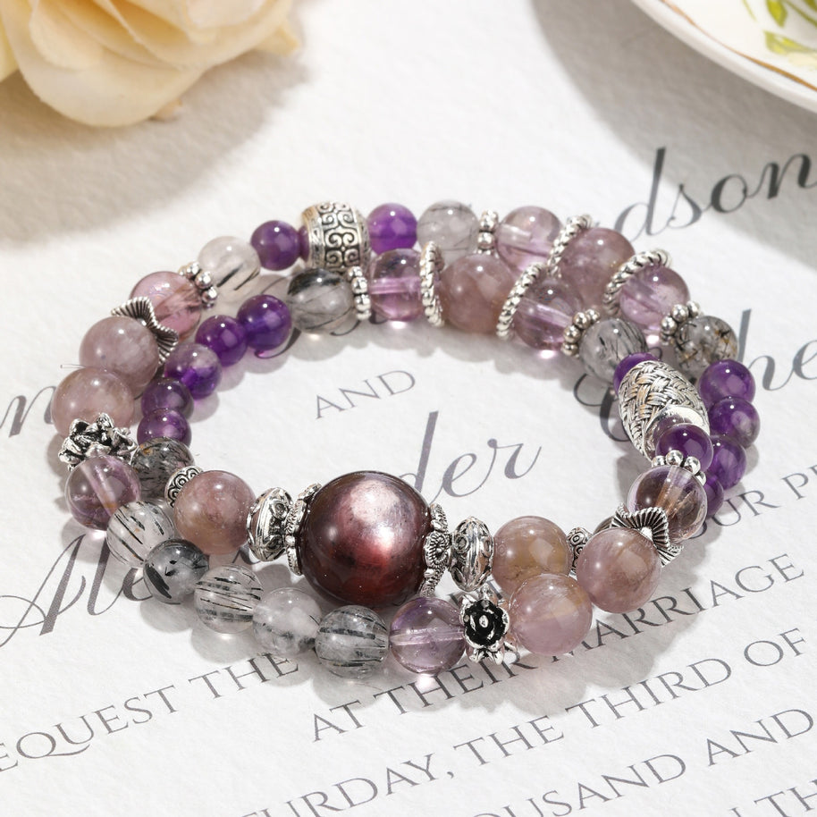 Double Layer Super Amethyst Bracelet – Protection & Spiritual Growth(7mm) - MOONQUIET
