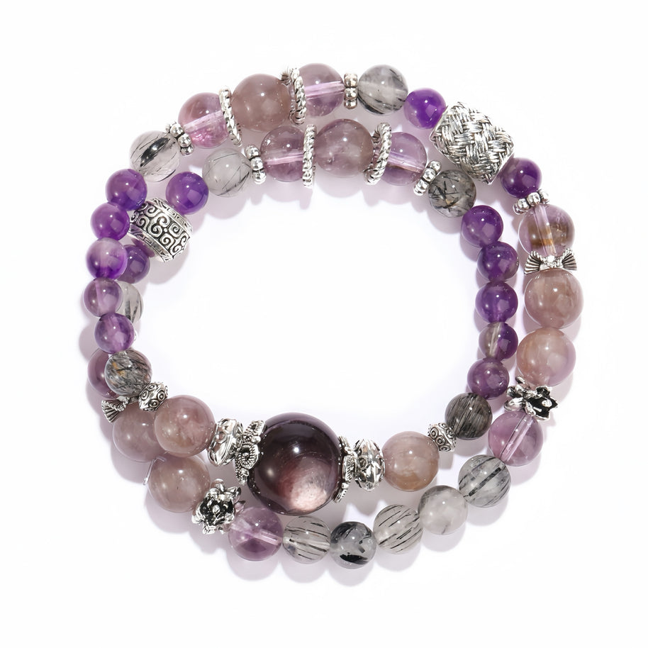 Double Layer Super Amethyst Bracelet – Protection & Spiritual Growth(7mm) - MOONQUIET