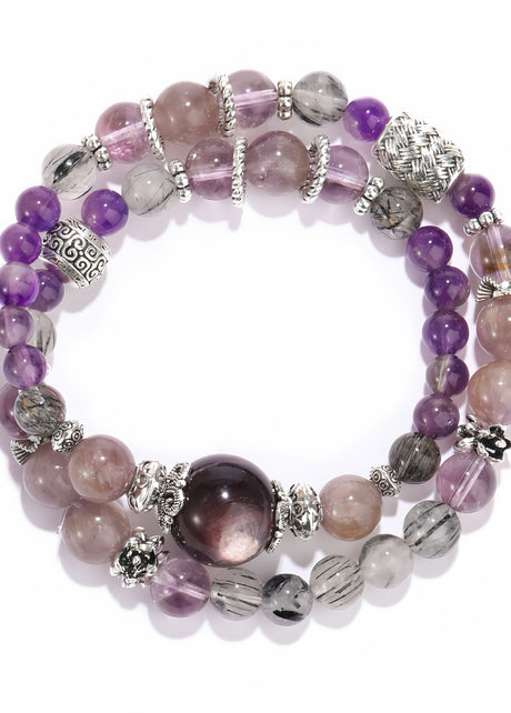 Double Layer Super Amethyst Bracelet – Protection & Spiritual Growth(7mm) - MOONQUIET