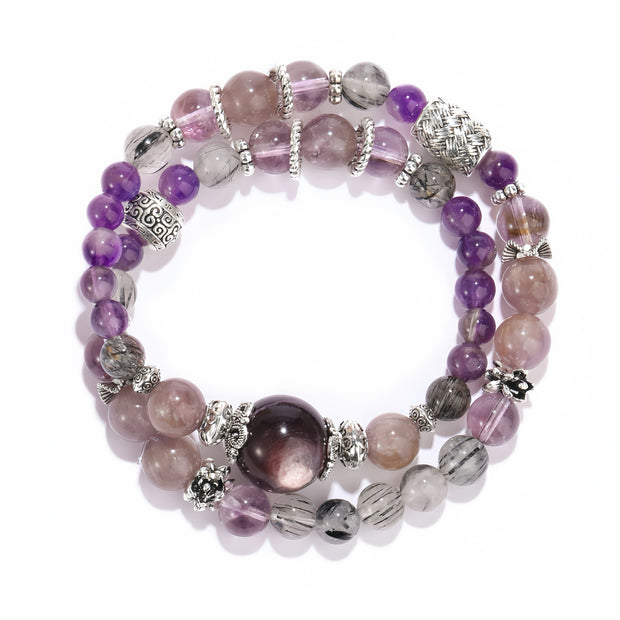 Double Layer Super Amethyst Bracelet – Protection & Spiritual Growth(7mm) - MOONQUIET