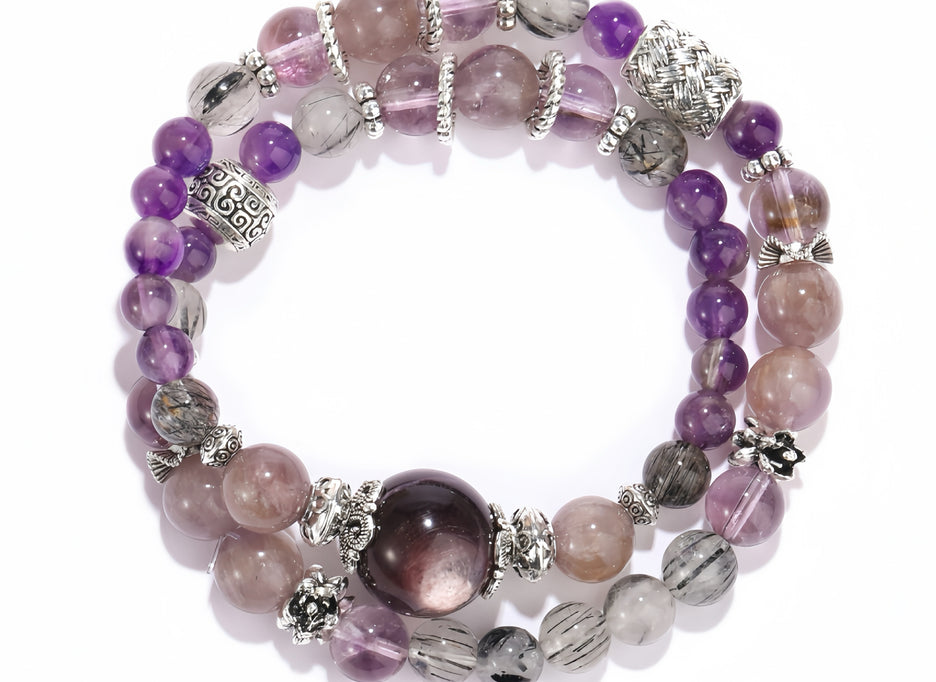 Double Layer Super Amethyst Bracelet – Protection & Spiritual Growth(7mm) - MOONQUIET