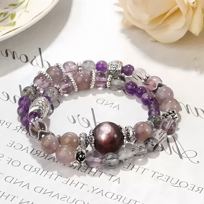 Double Layer Super Amethyst Bracelet – Protection & Spiritual Growth(7mm) - MOONQUIET