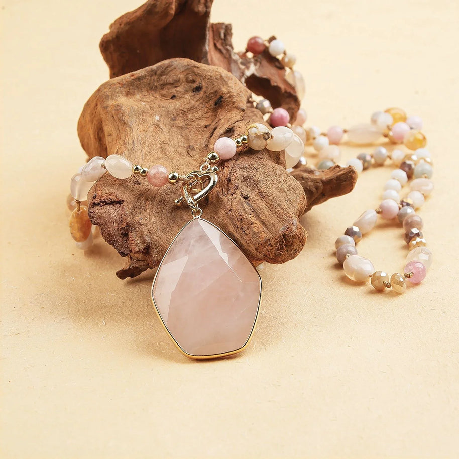 Rose Quartz Heart Necklace | Love, Healing & Inner Peace - MOONQUIET