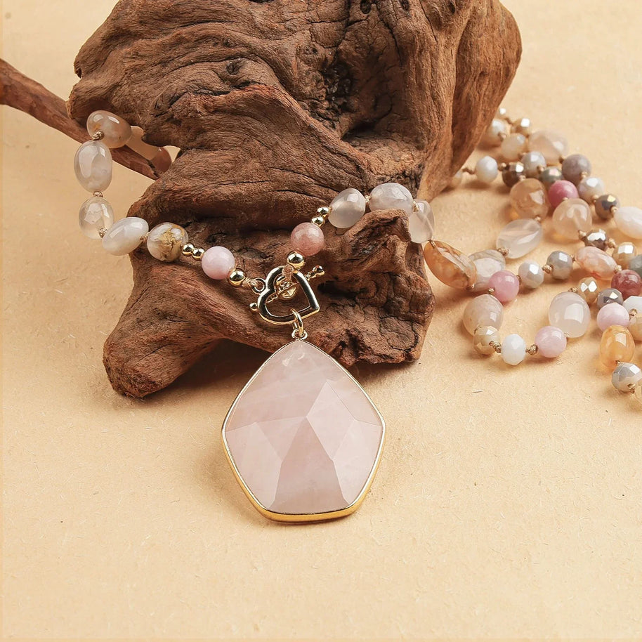 Rose Quartz Heart Necklace | Love, Healing & Inner Peace - MOONQUIET