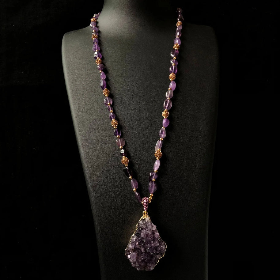 Raw Amethyst Cluster Necklace|Spiritual Focus & Energy - MOONQUIET