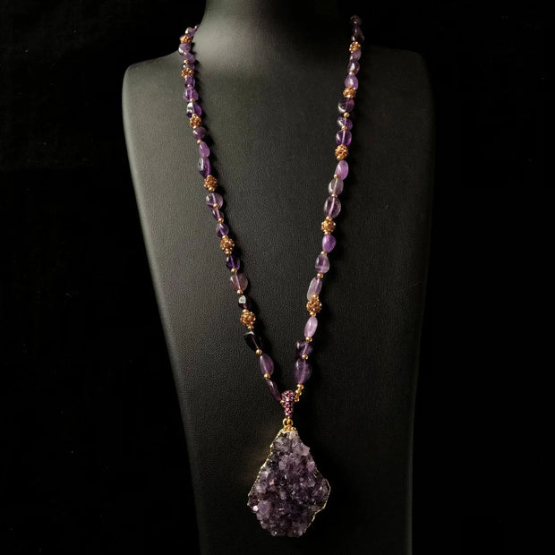 Raw Amethyst Cluster Necklace|Spiritual Focus & Energy - MOONQUIET