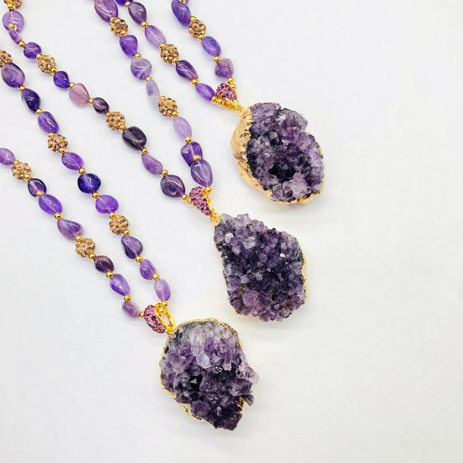 Raw Amethyst Cluster Necklace|Spiritual Focus & Energy - MOONQUIET