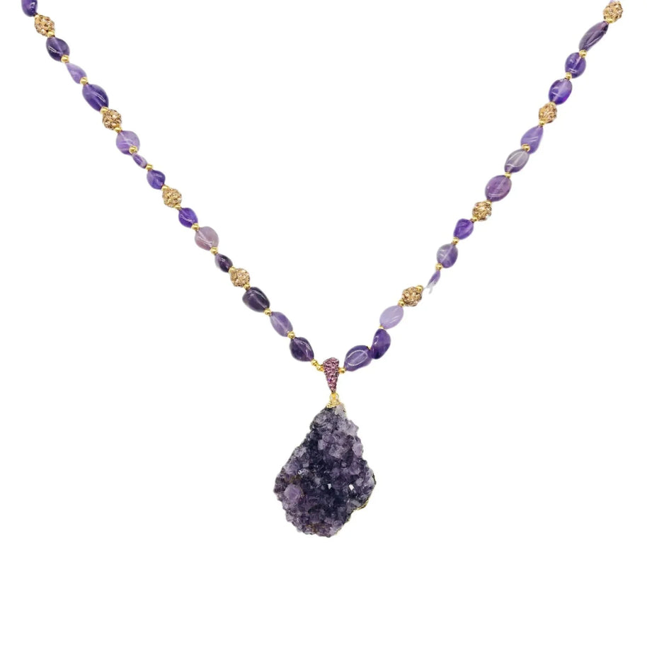 Raw Amethyst Cluster Necklace|Spiritual Focus & Energy - MOONQUIET
