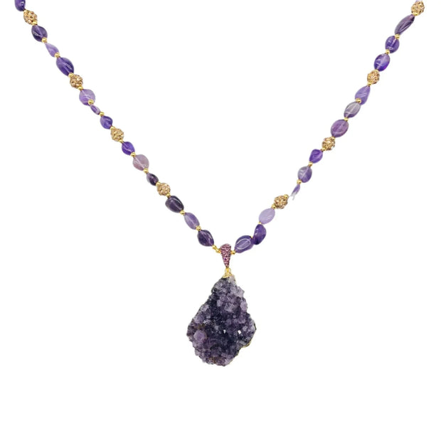Raw Amethyst Cluster Necklace|Spiritual Focus & Energy - MOONQUIET