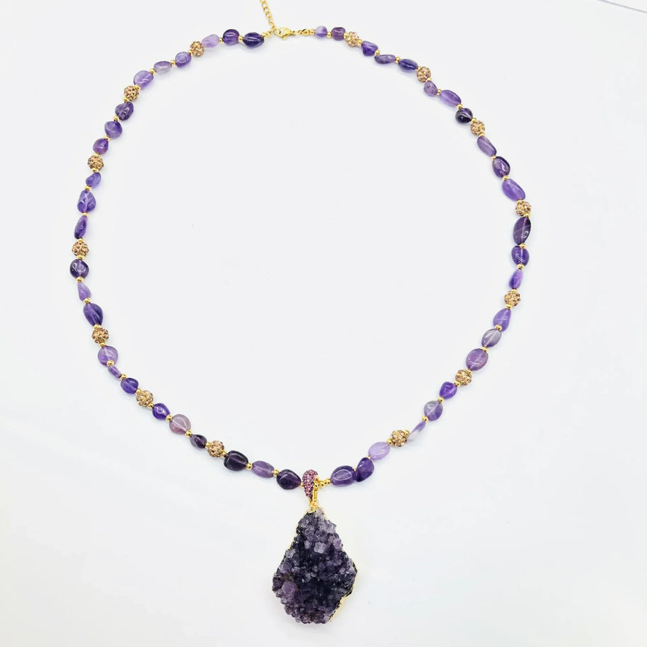 Raw Amethyst Cluster Necklace|Spiritual Focus & Energy - MOONQUIET