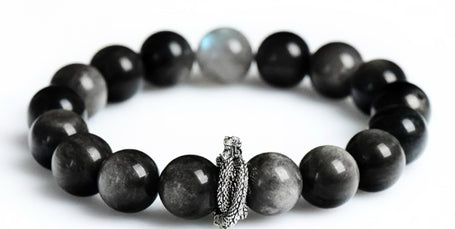 Energy Protection Bracelet|Silver Obsidian & Gray Moonstone(12mm) - MOONQUIET