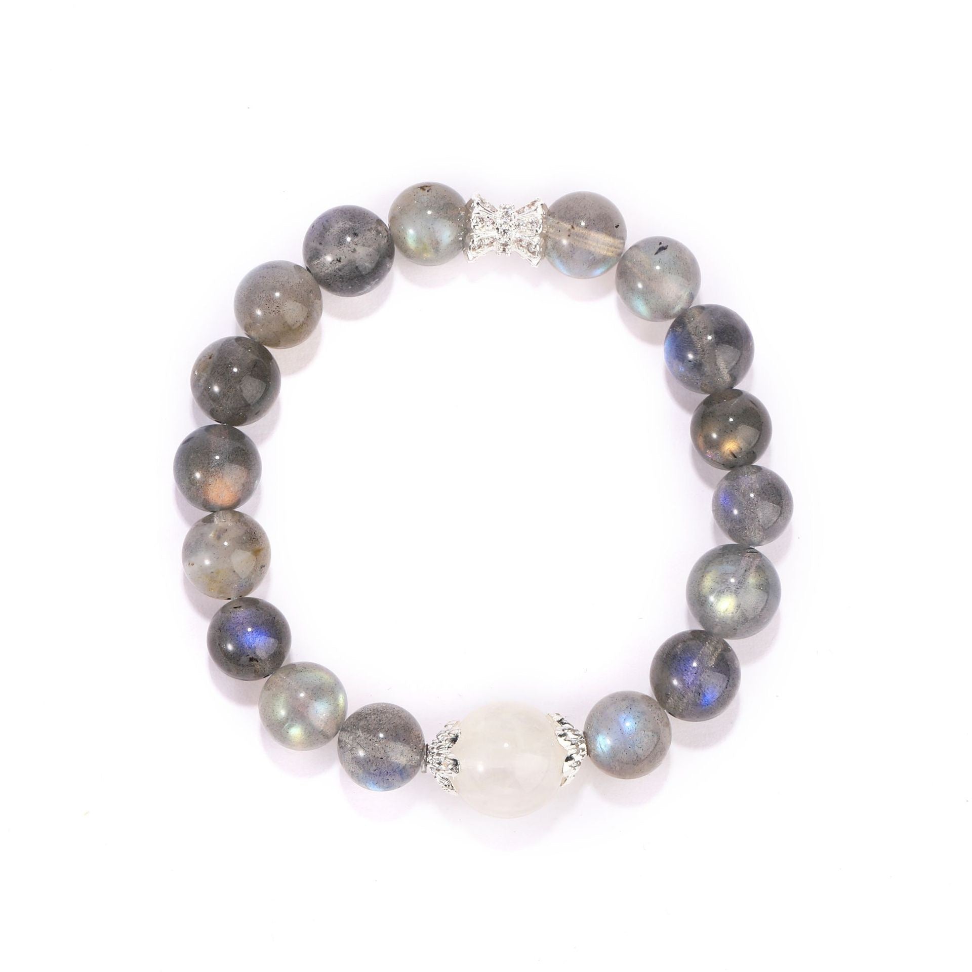Intuition & Clarity Bracelet – Gray Moonstone with White Phantom Center(9&12mm) - MOONQUIET