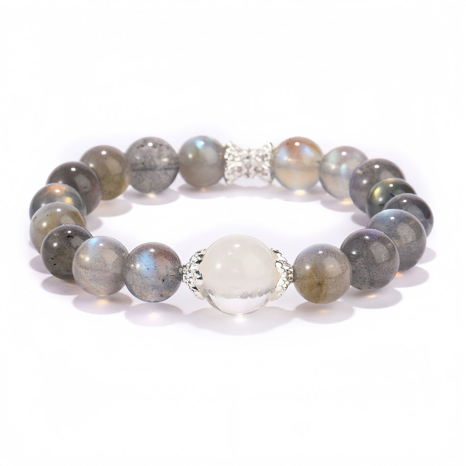 Intuition & Clarity Bracelet – Gray Moonstone with White Phantom Center(9&12mm) - MOONQUIET