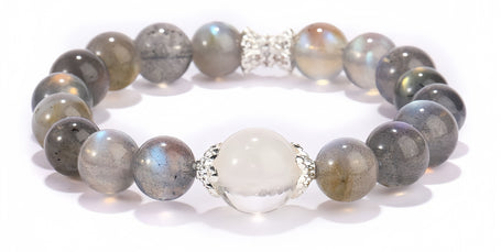 Intuition & Clarity Bracelet – Gray Moonstone with White Phantom Center(9&12mm) - MOONQUIET