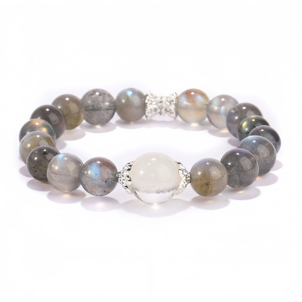 Intuition & Clarity Bracelet – Gray Moonstone with White Phantom Center(9&12mm) - MOONQUIET