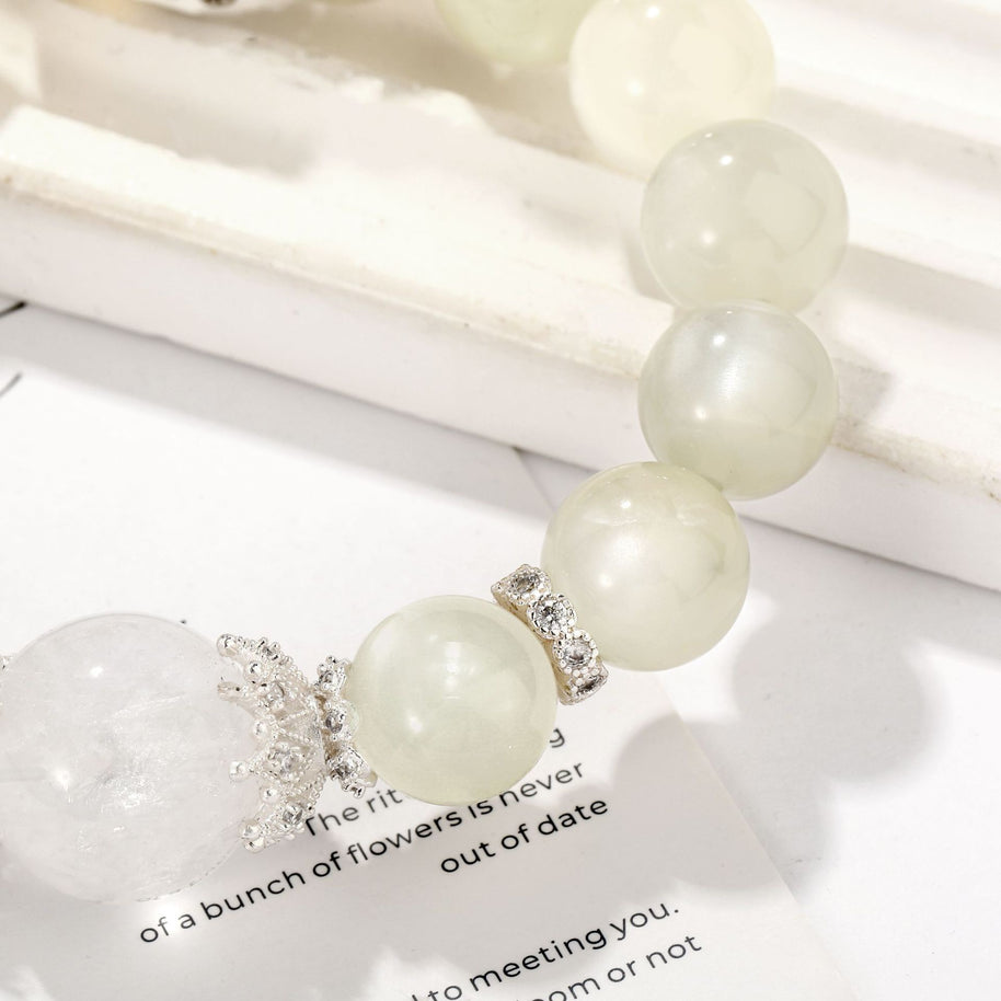 Moonlit Serenity|White Moonstone&White Azeztulite Bracelet(12+16mm) - MOONQUIET