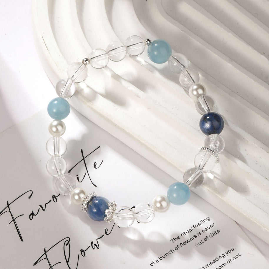 Blue Ocean Tide|Clear Quartz&Aquamarine Crystal Bracelet(7+8mm) - MOONQUIET