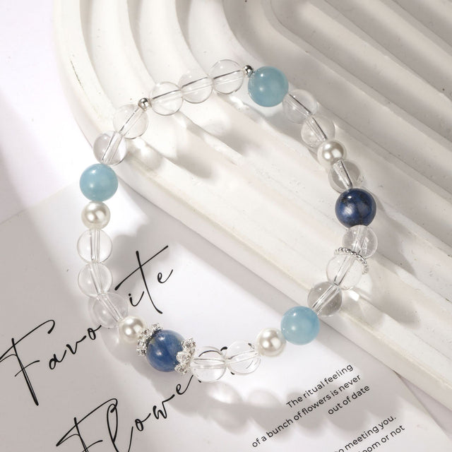 Blue Ocean Tide|Clear Quartz&Aquamarine Crystal Bracelet(7+8mm) - MOONQUIET