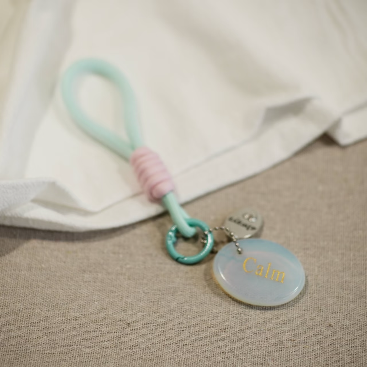 Calm crystal keychain with synthetic moonstone