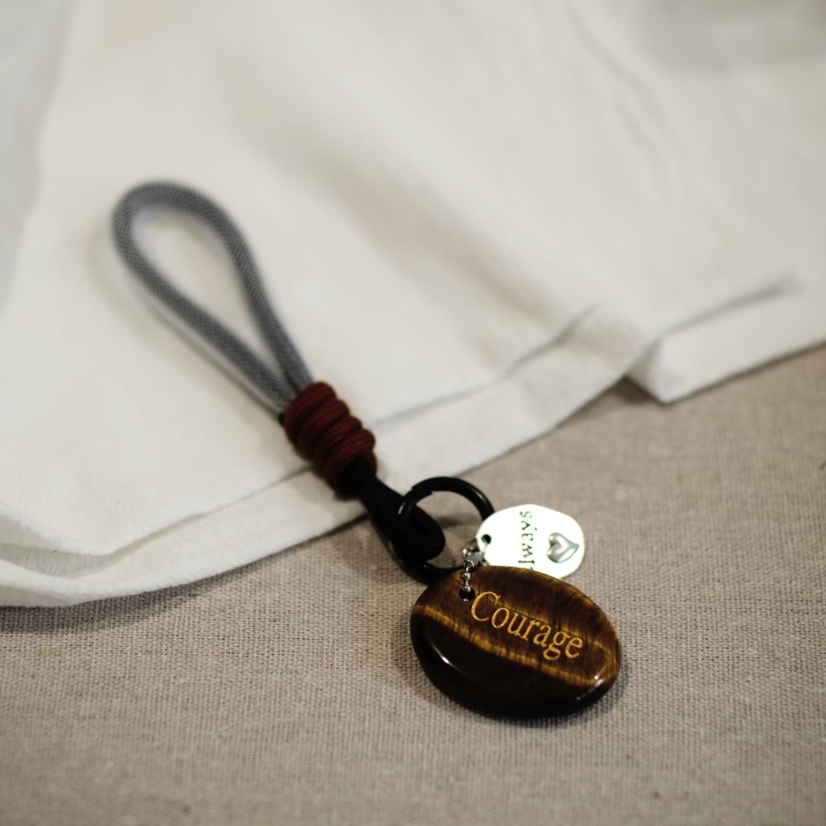 Courage crystal keychain with tigers eye