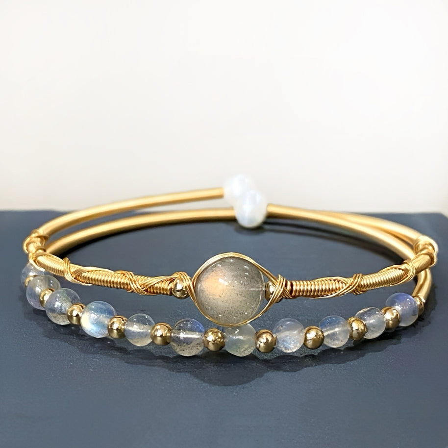 Double Layer Healing Crystal Bangle(Stone Options) - MOONQUIET
