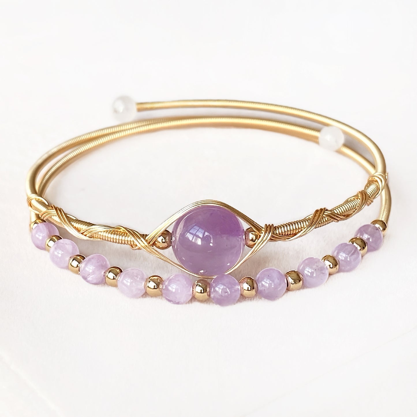 Lavender amethyst double-layer bangle with gold accents