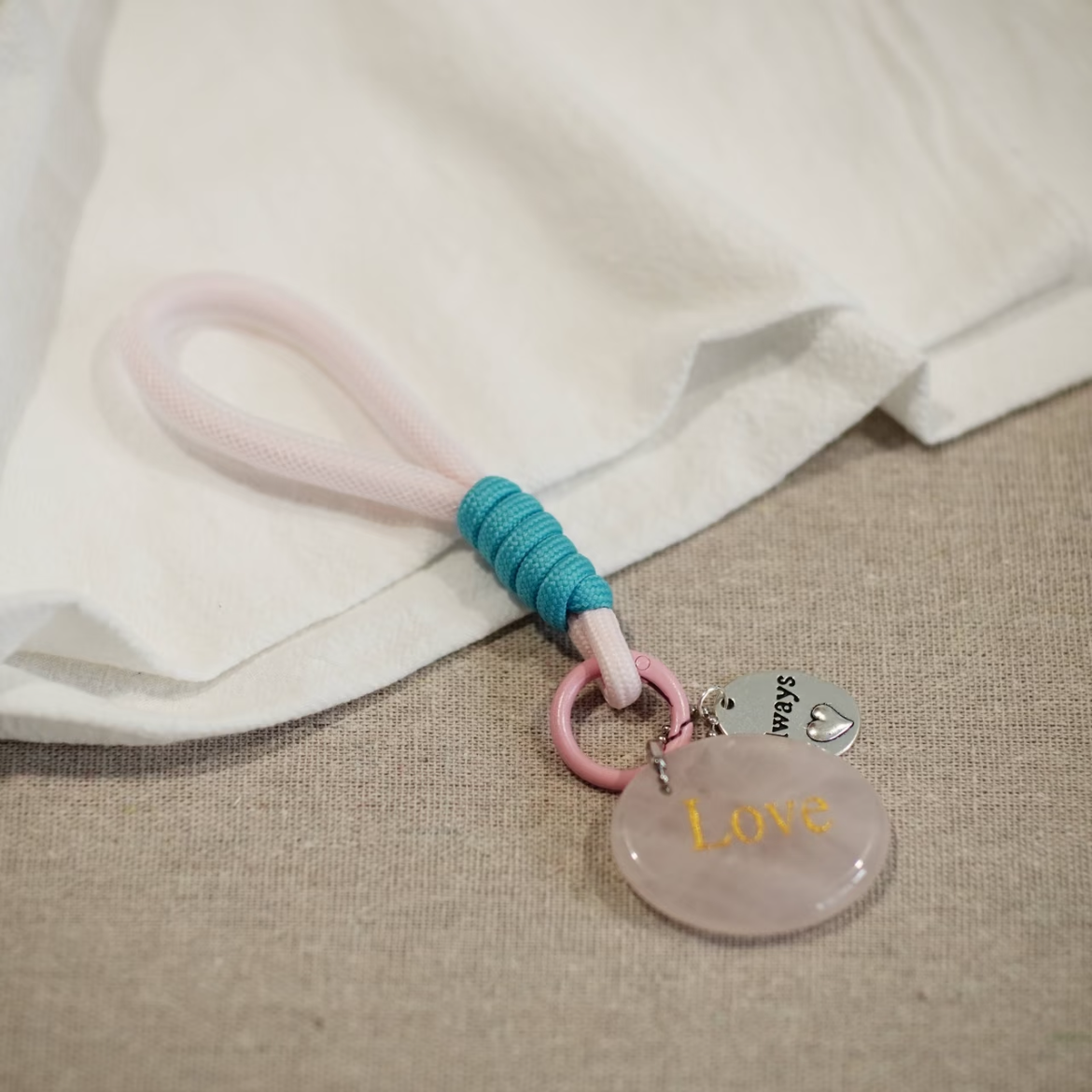 Love crystal keychain with rose quartz