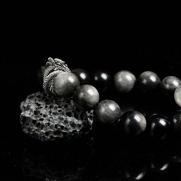 Energy Protection Bracelet|Silver Obsidian & Gray Moonstone(12mm) - MOONQUIET