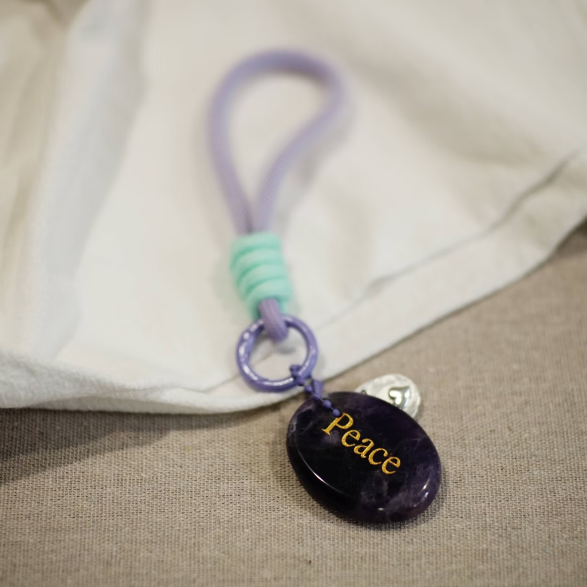 Peace crystal keychain with amethyst