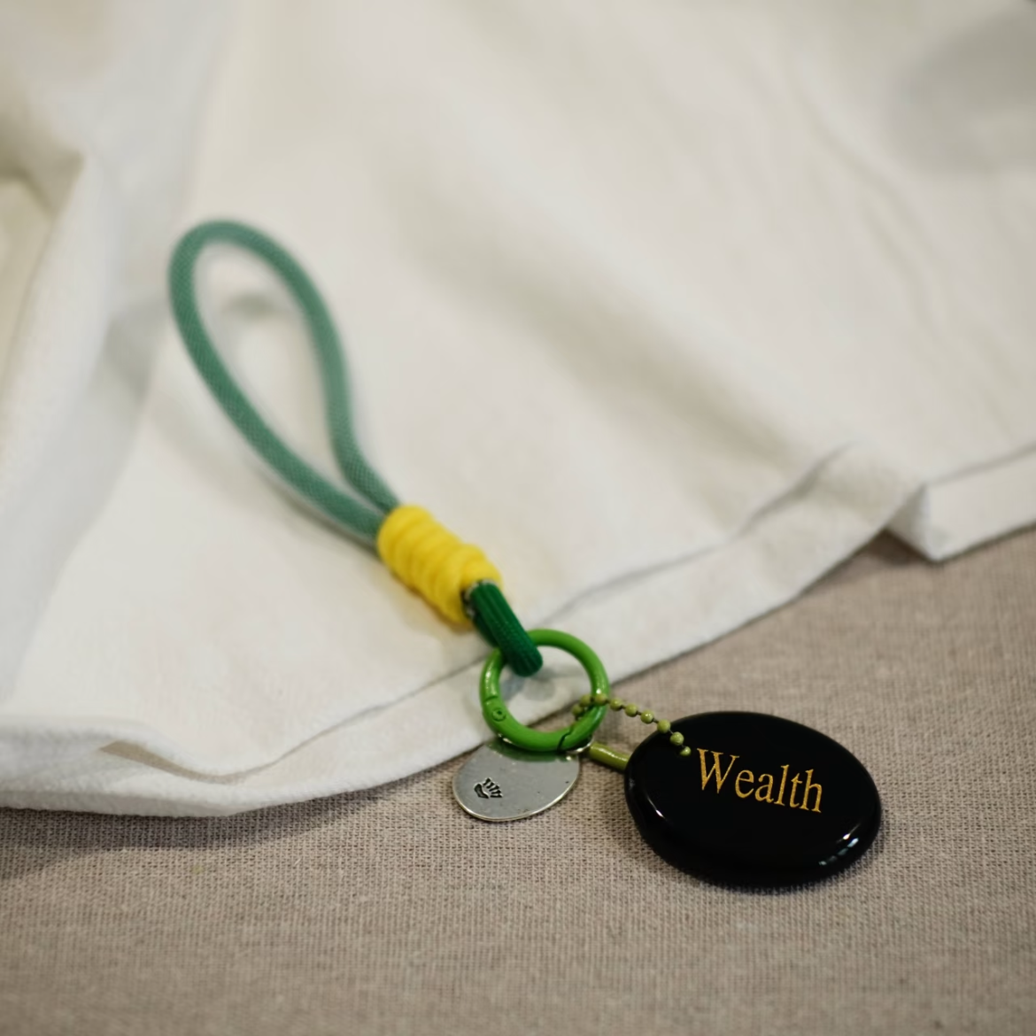 Wealth crystal keychain with moss agate