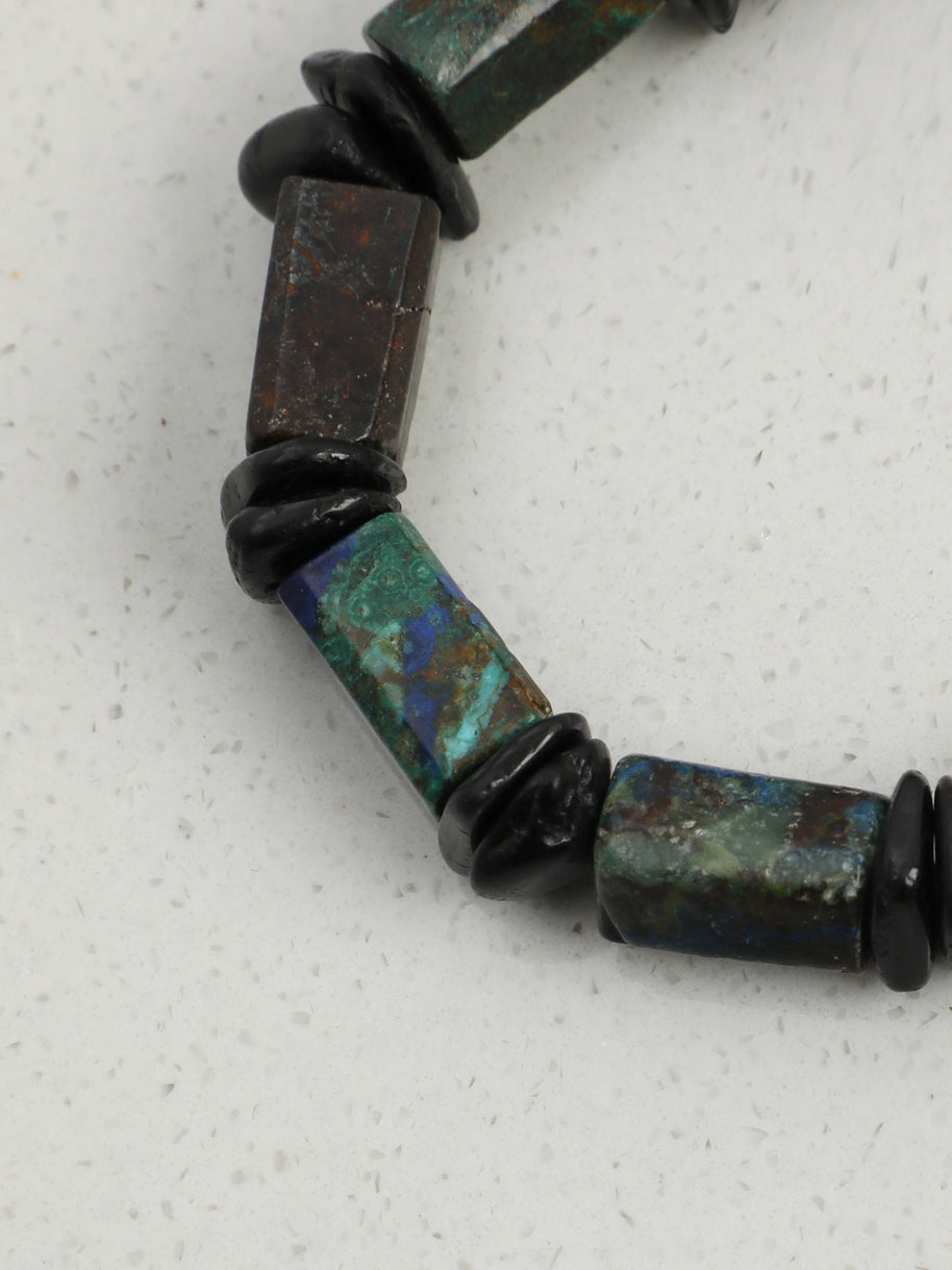 Azurite & Black Tourmaline & Baroque Pearl Bracelet | Protection & Grounding