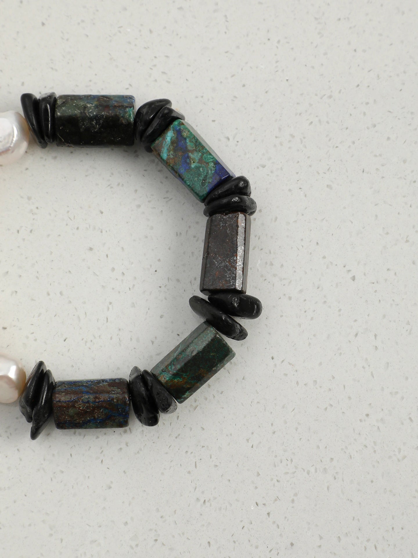 Azurite & Black Tourmaline & Baroque Pearl Bracelet | Protection & Grounding