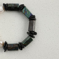 Azurite & Black Tourmaline & Baroque Pearl Bracelet | Protection & Grounding