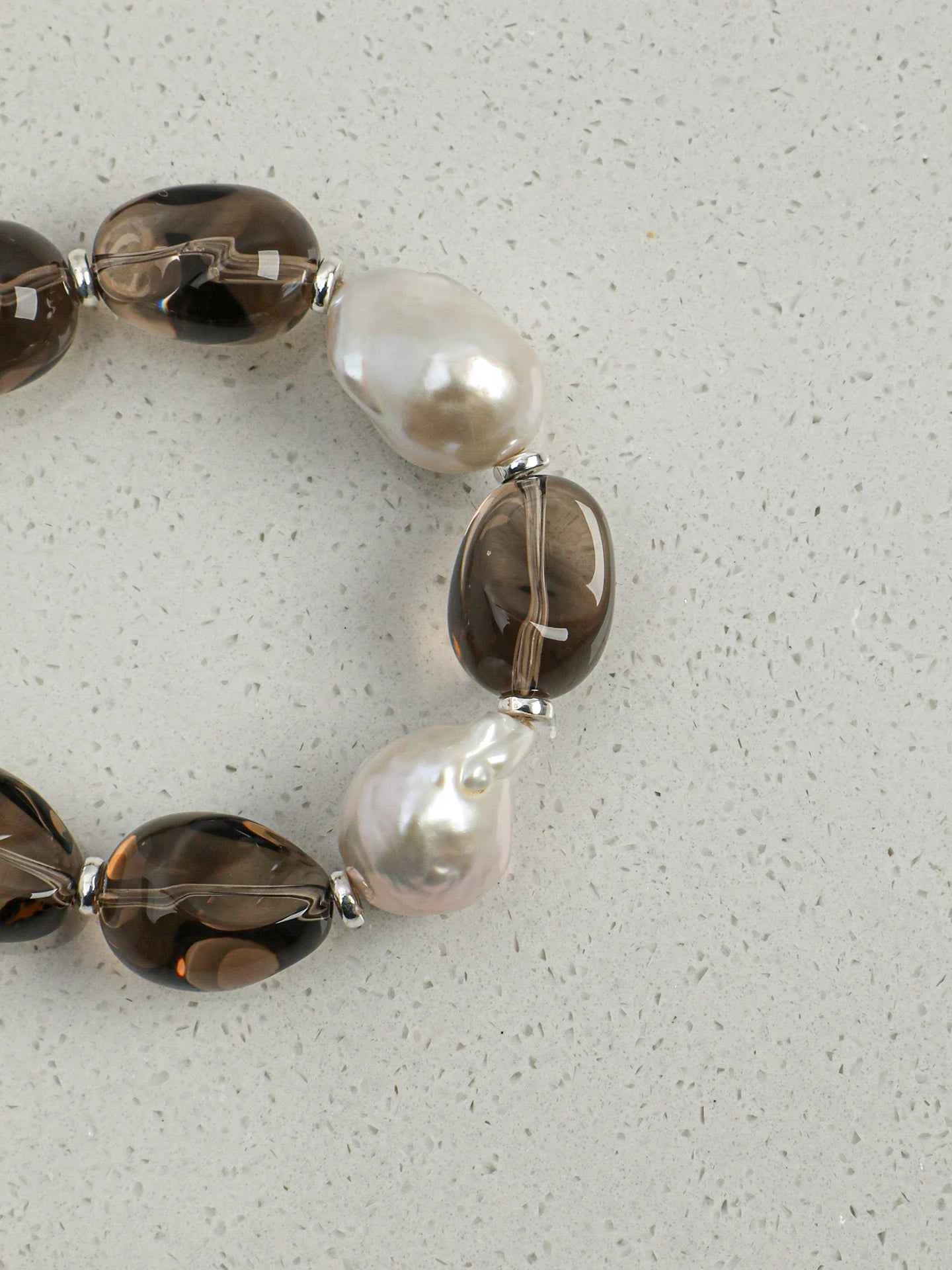 Smoky Quartz & Baroque Pearl Bracelet | Energy Cleansing