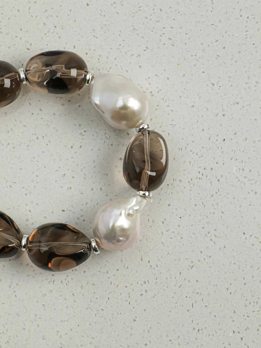Smoky Quartz & Baroque Pearl Bracelet | Energy Cleansing