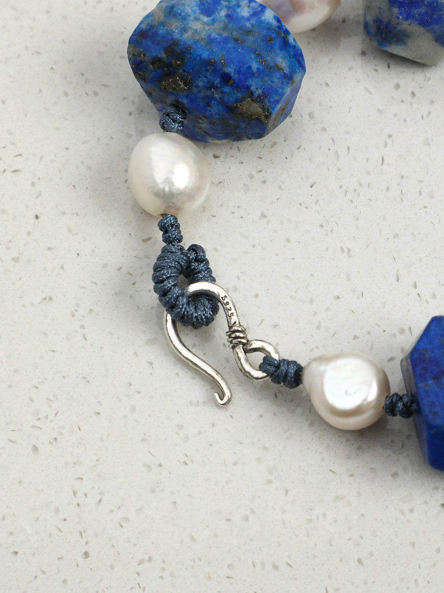 Lapis Lazuli & Baroque Pearl Bracelet | Intuition & Calm