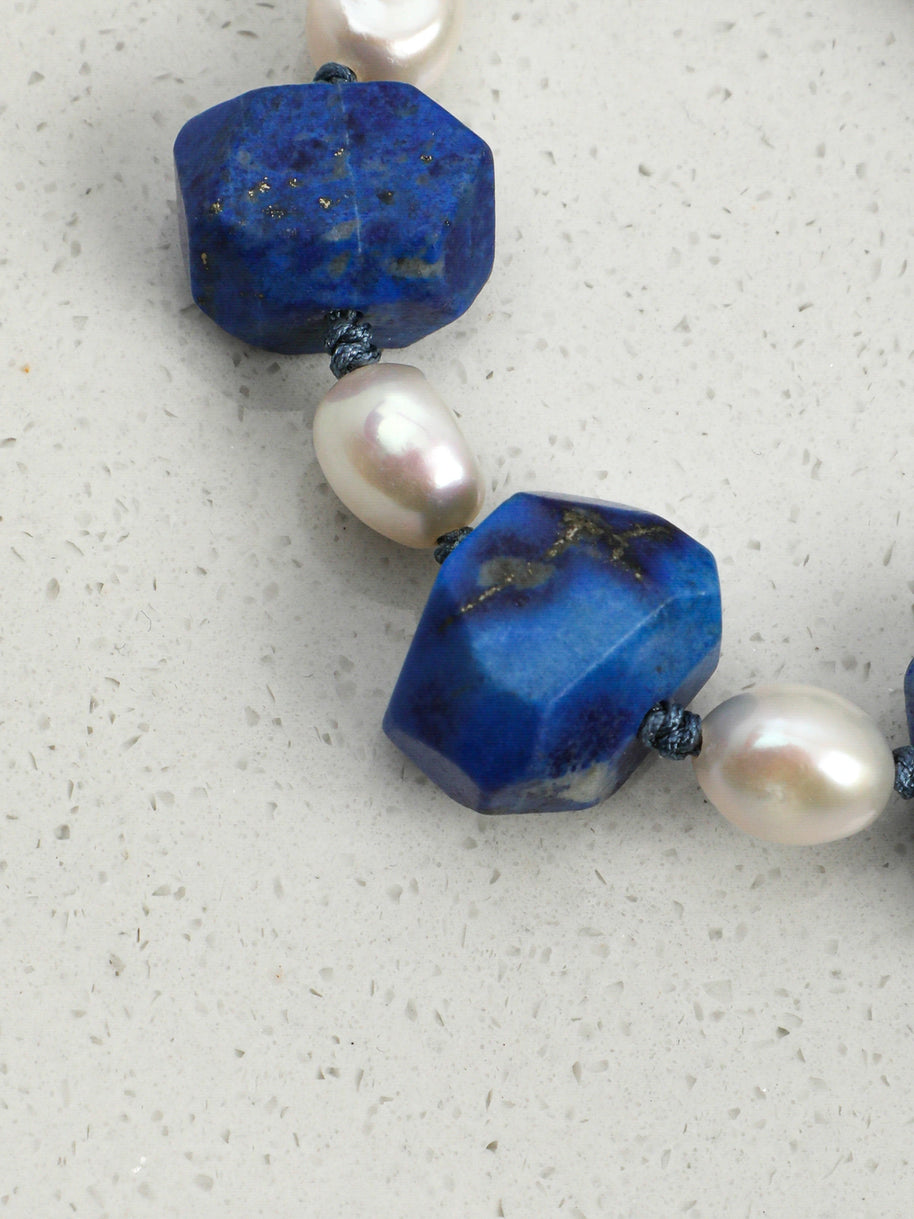 Lapis Lazuli & Baroque Pearl Bracelet | Intuition & Calm