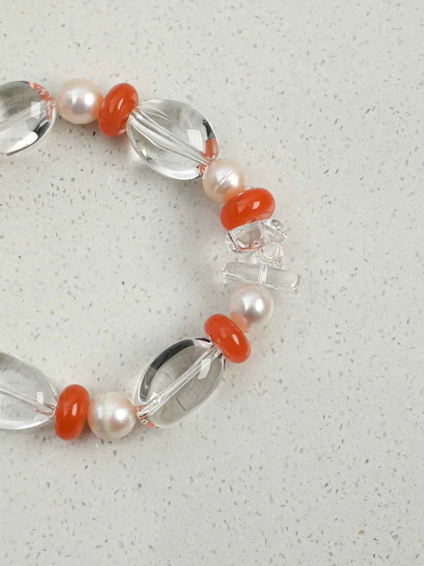 Clear Quartz & South Red Agate Bracelet | Clarity & Vitality