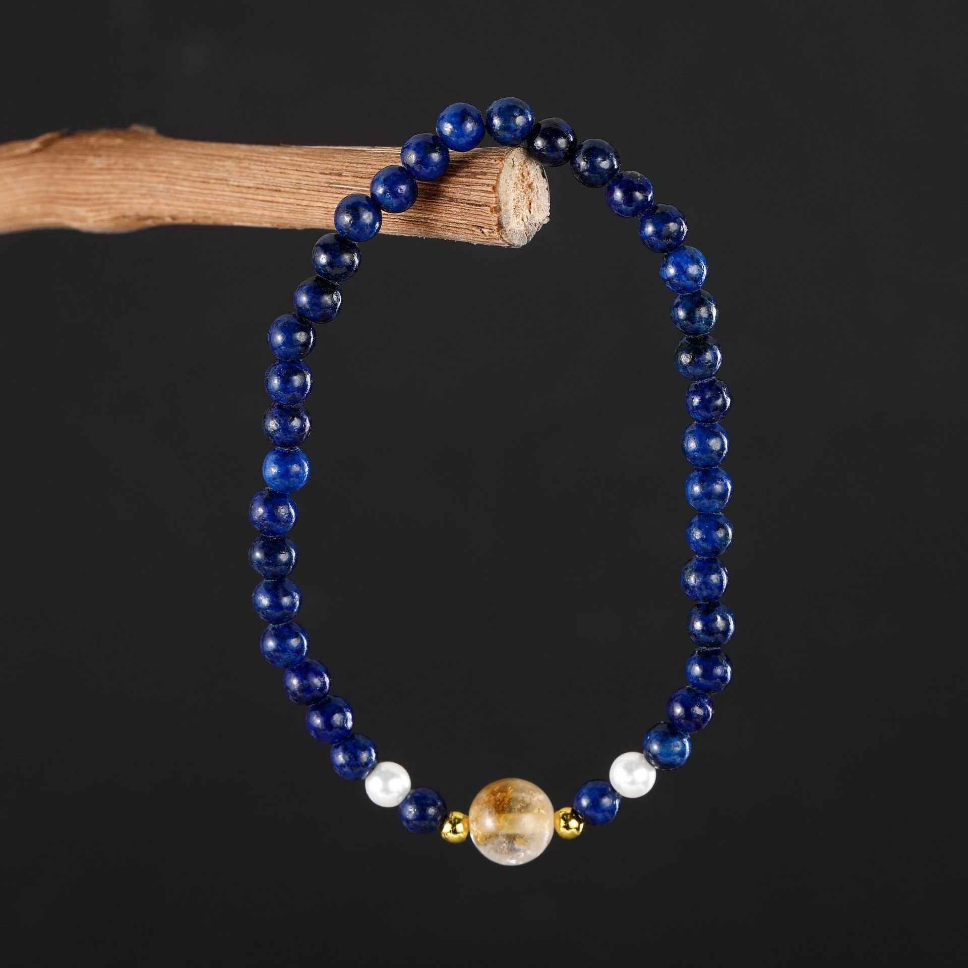 Lapis Lazuli & Yellow Elestial Quartz Bracelet– Wisdom&Wealth(4+7mm)