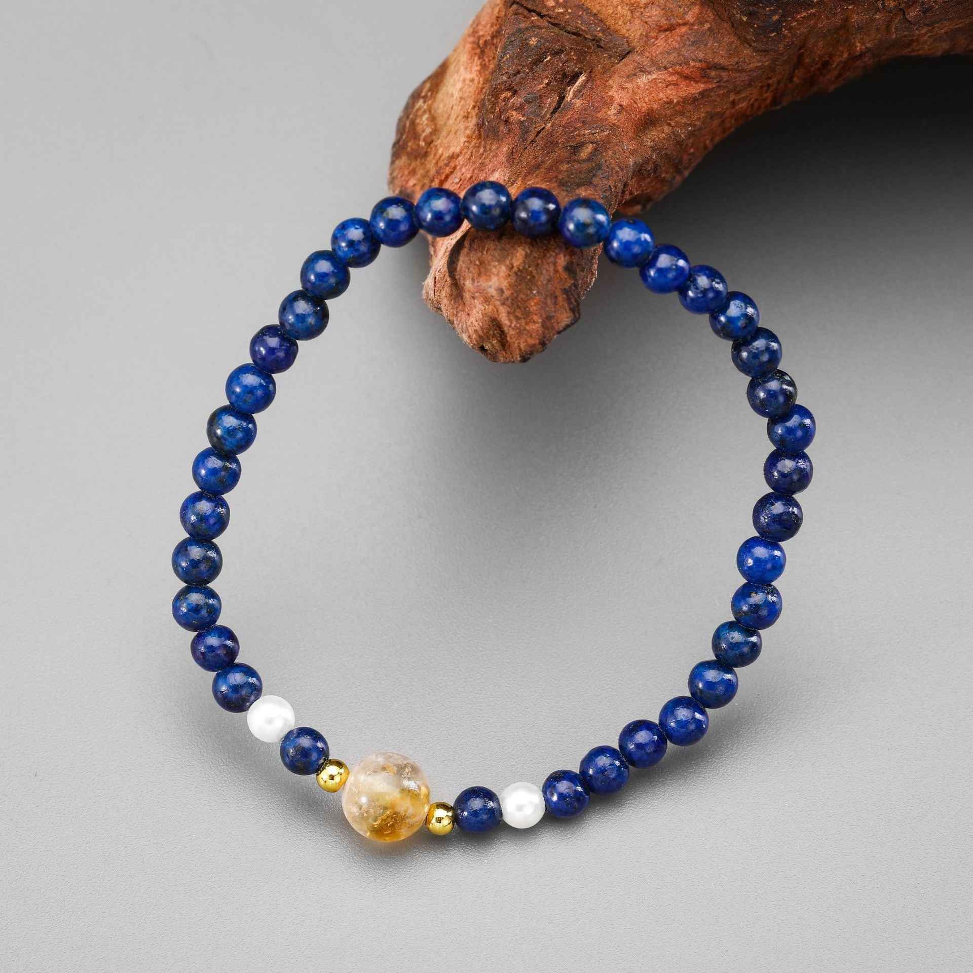 Lapis Lazuli & Yellow Elestial Quartz Bracelet– Wisdom&Wealth(4+7mm)