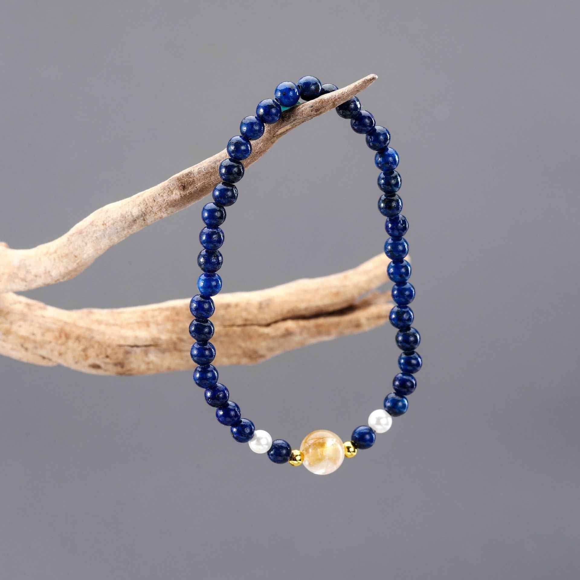 Lapis Lazuli & Yellow Elestial Quartz Bracelet– Wisdom&Wealth(4+7mm)
