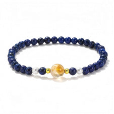 Lapis Lazuli & Yellow Elestial Quartz Bracelet– Wisdom&Wealth(4+7mm)