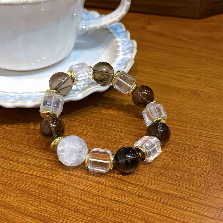 White Quartz&Smoky Quartz Bracelet – Protection&Purification(15mm)